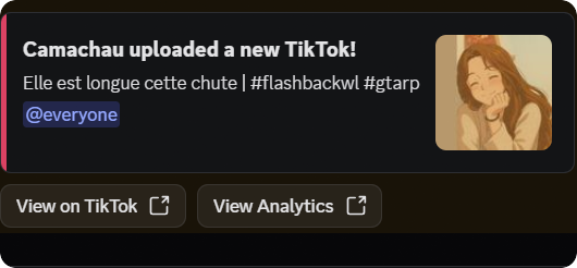 Notification automatique TikTok sur le serveur de Camachau