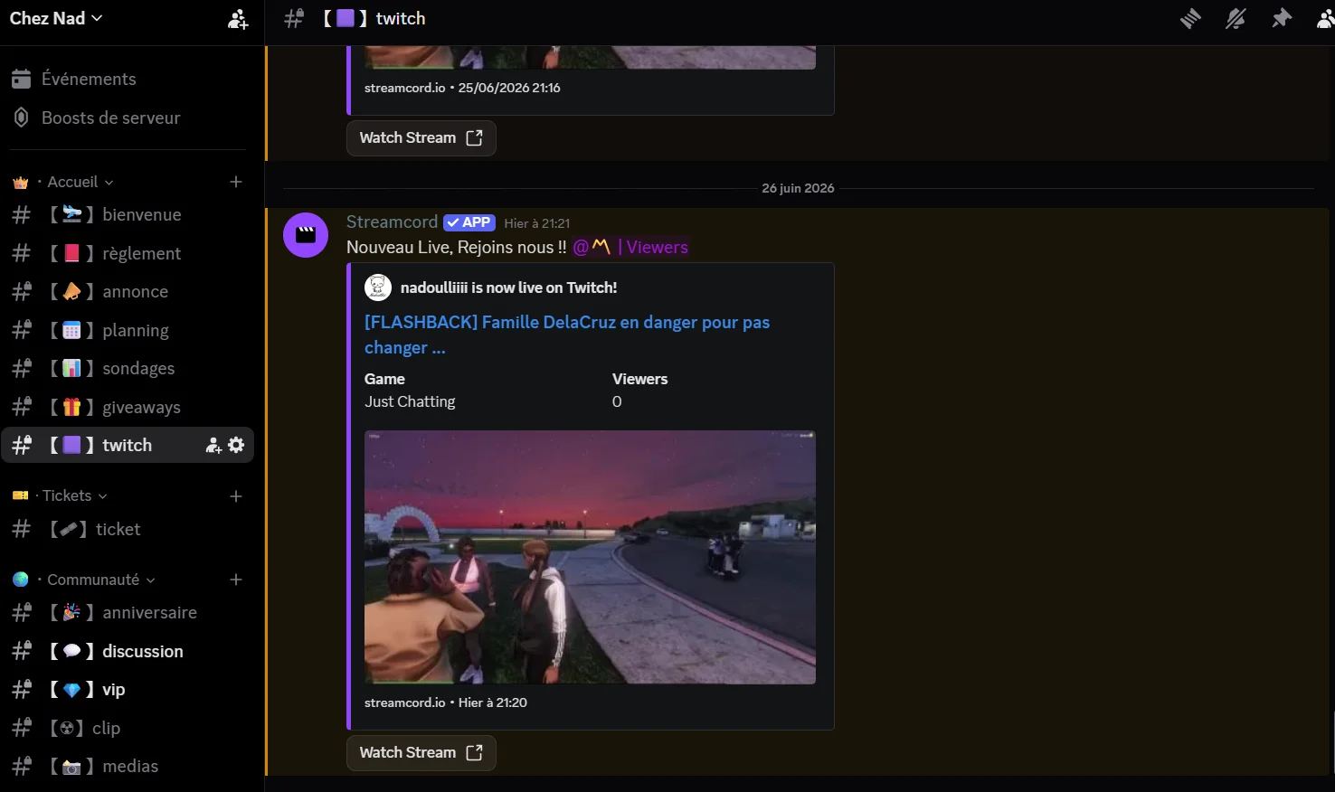 Notification live Twitch Nadouli