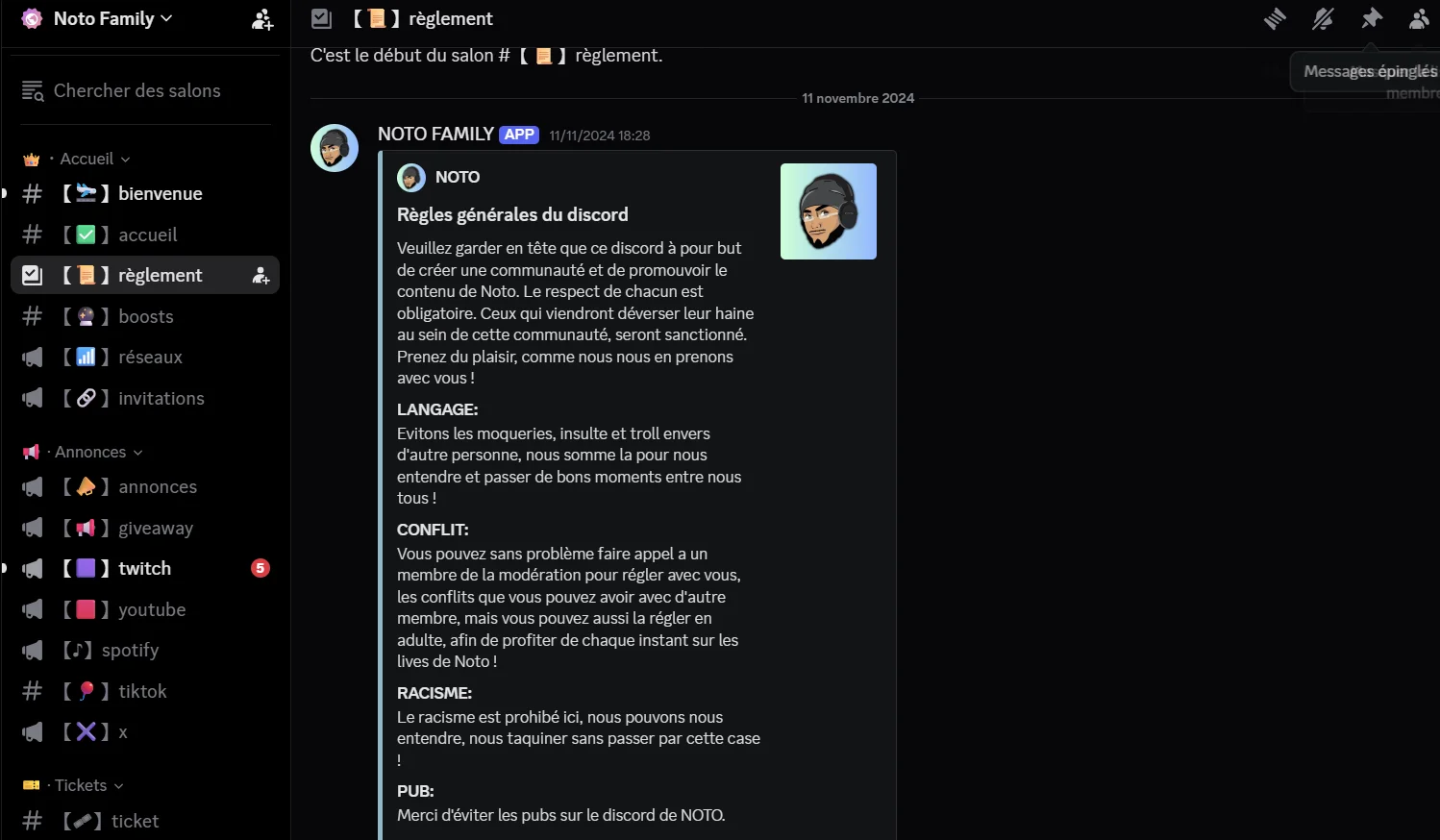 Règlement du serveur Noto