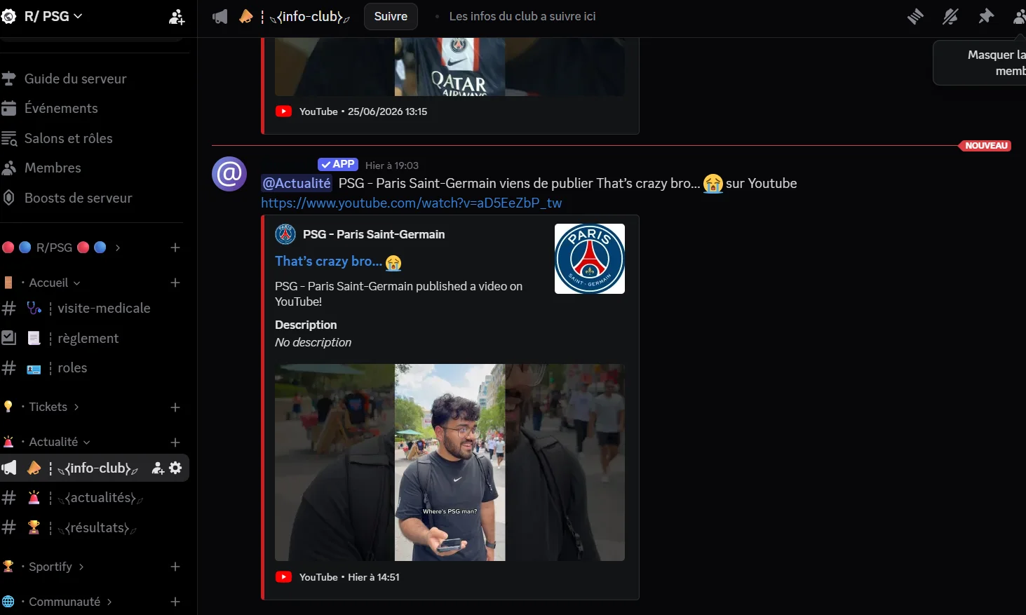 Notifications réseaux R/PSG