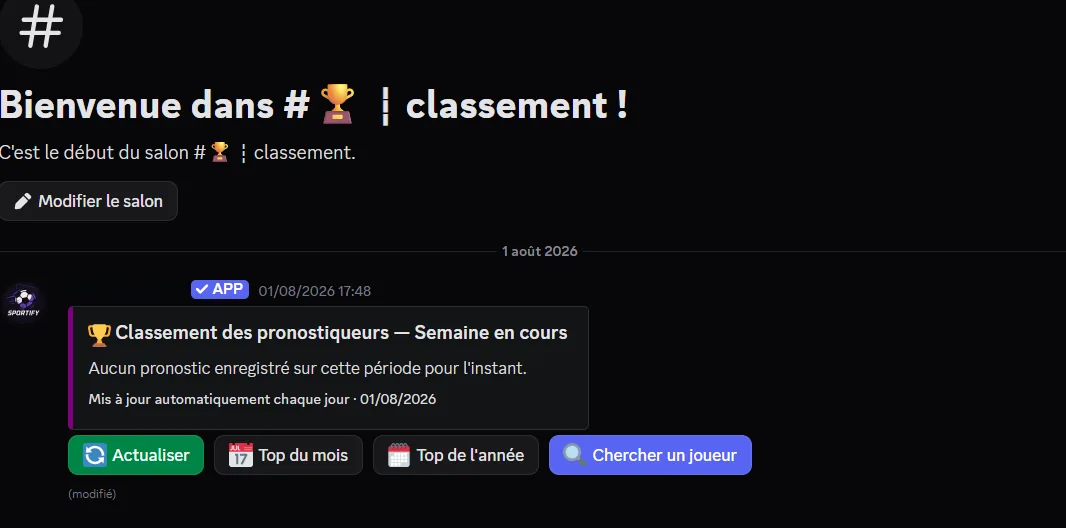 Classement persistant Sportify