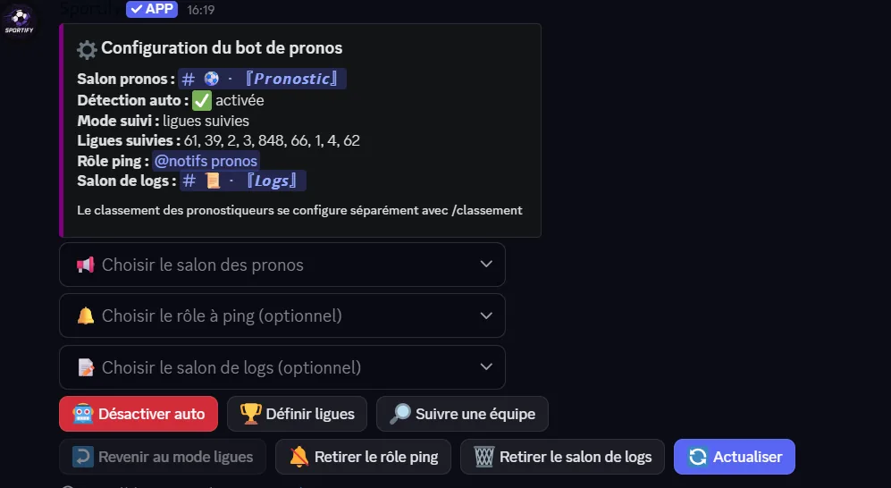 Panneau de configuration Sportify