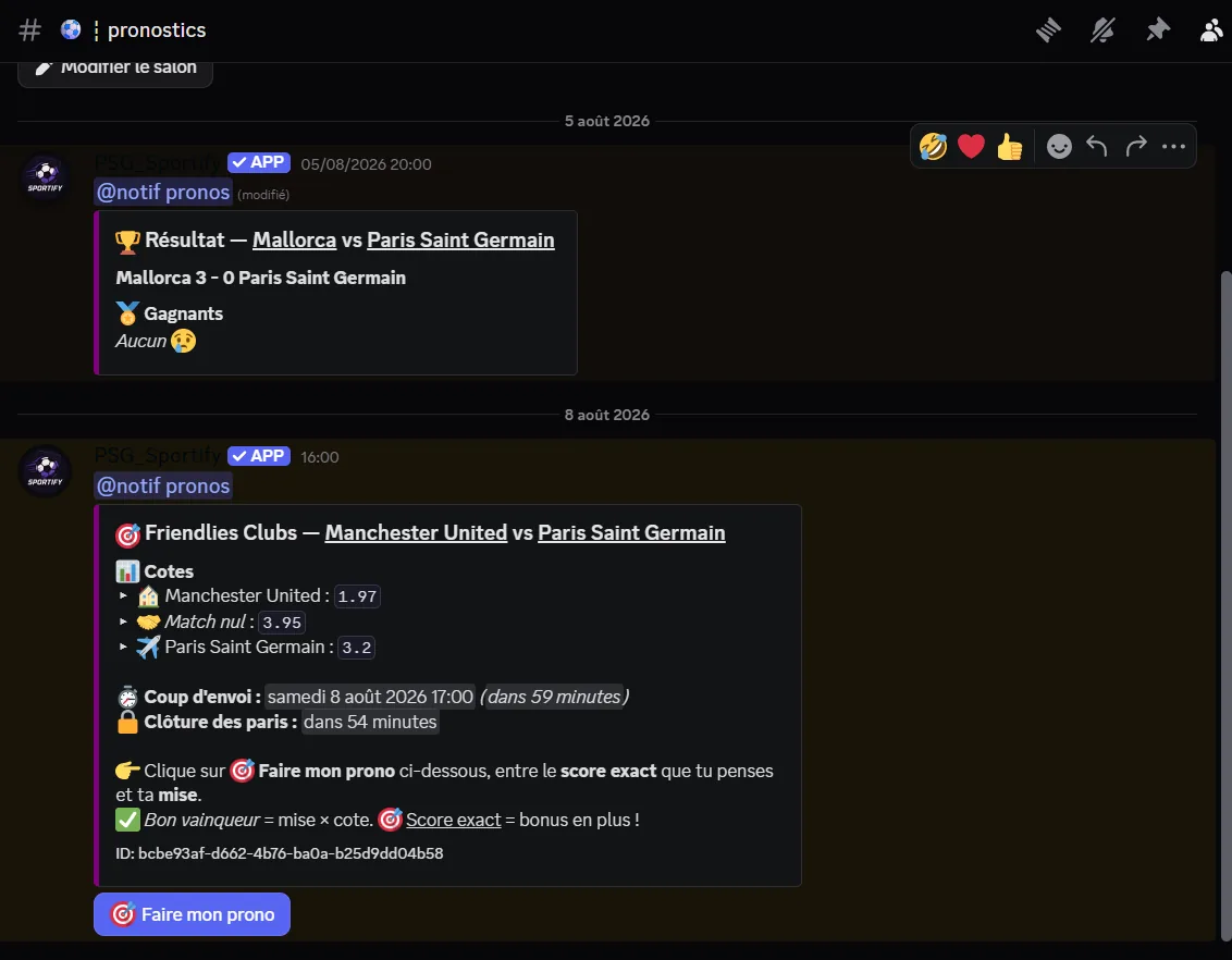 Pronostic à score exact Sportify